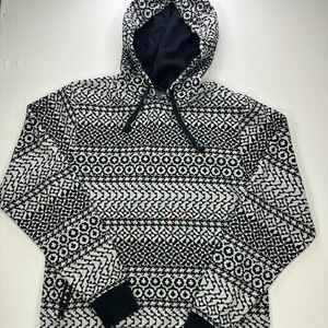 Black Scale Hoodie Mens M/L Black White Geometric‎ Pattern Pullover Streetwear